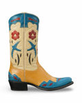 Fancy Blue Bird Bota Vaquera Midi Artesanal en Piel Multicolor para Dama