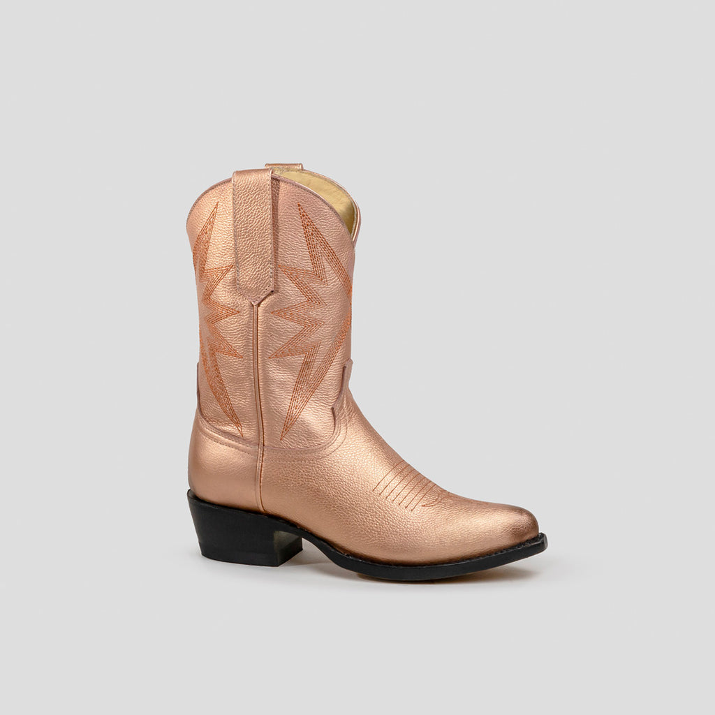 Botas vaqueras Sabinero para mujer con tacón bajo de color rosa oro, Sabinero cowboy boots for women with low heel in rose gold color