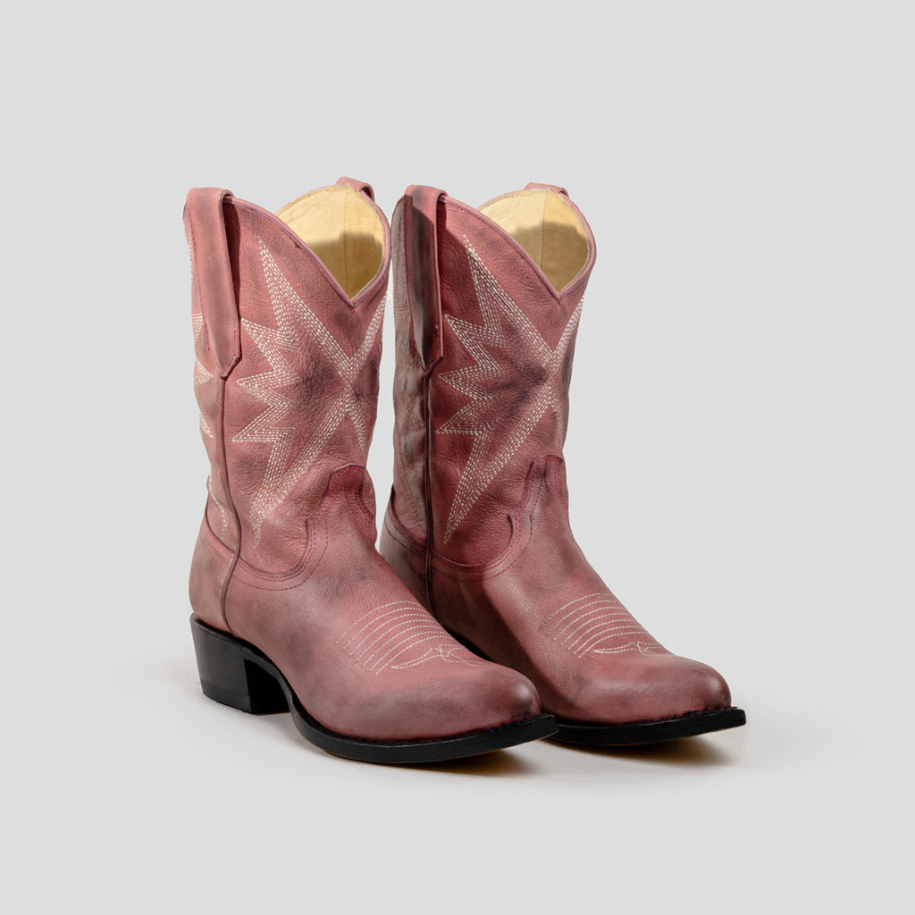 Botas vaqueras Sabinero para mujer con tacón bajo de color rosa, Sabinero cowboy boots for women with low heels in pink