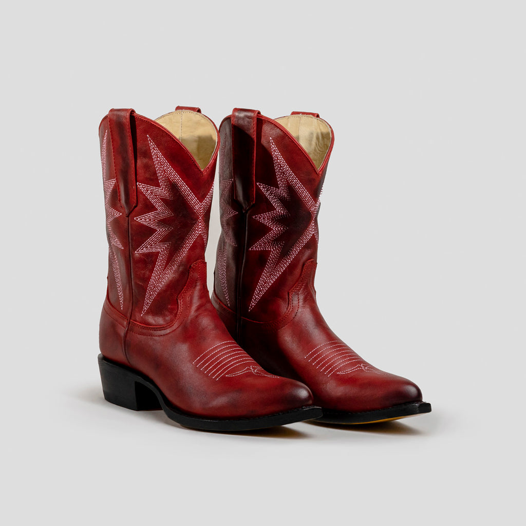 Botas vaqueras Sabinero para mujer con tacón bajo de color rojo, Sabinero cowboy boots for women with low heels in red