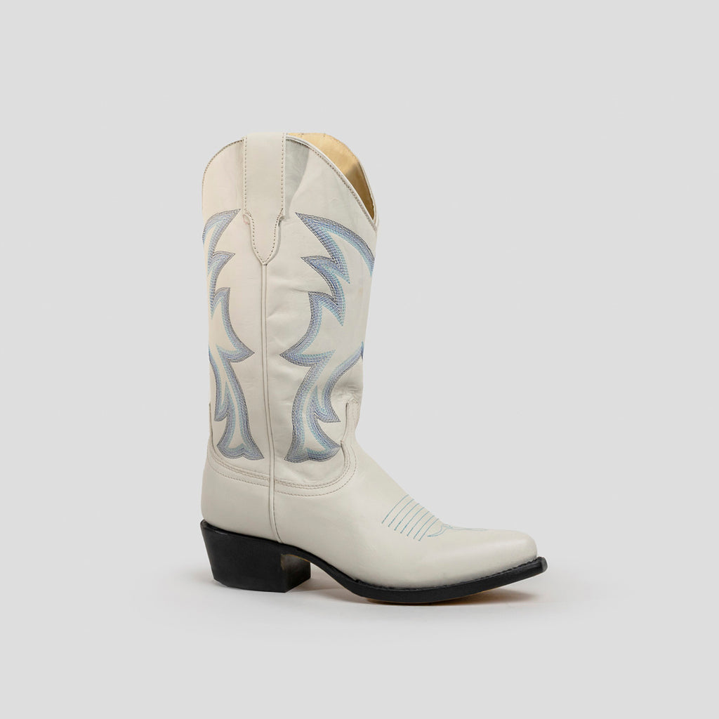 Botas vaqueras Sabinero para mujer con tacón bajo de color hueso, Sabinero cowboy boots for women with low heel in bone color