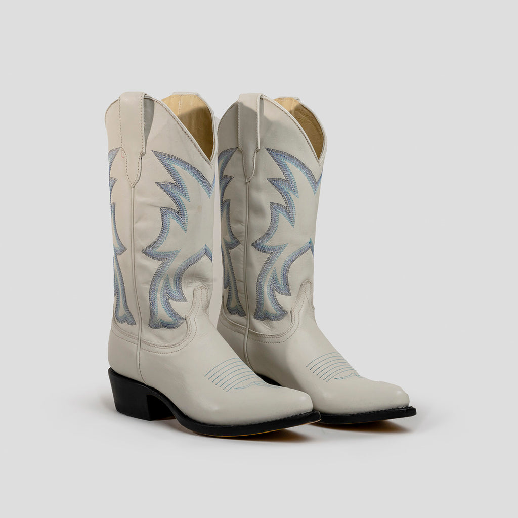 Botas vaqueras Sabinero para mujer con tacón bajo de color hueso, Sabinero cowboy boots for women with low heel in bone color